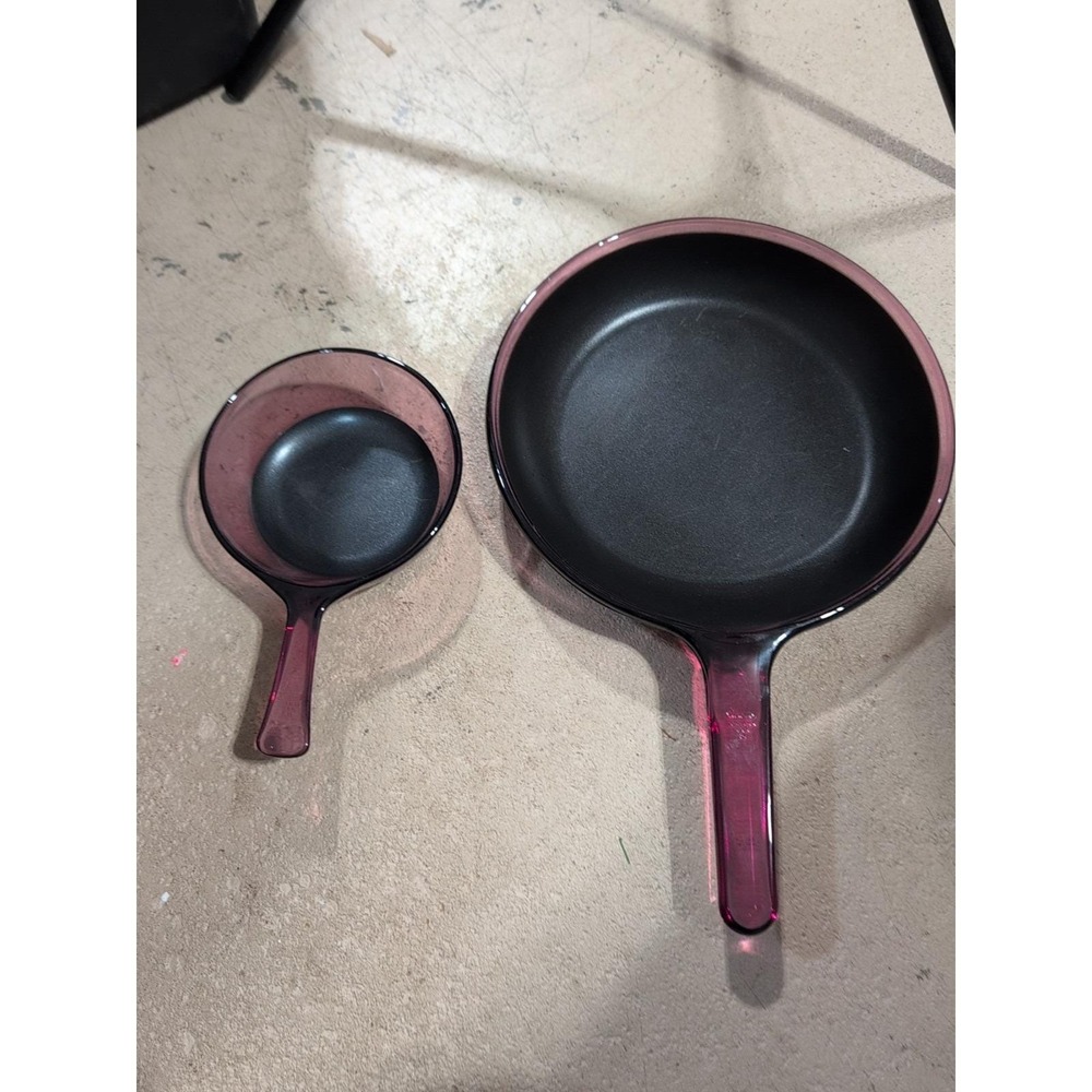 2 Corning Vision Ware Cranberry 10" & 6" Skillets Fry Pan Non-Stick Bottom USA